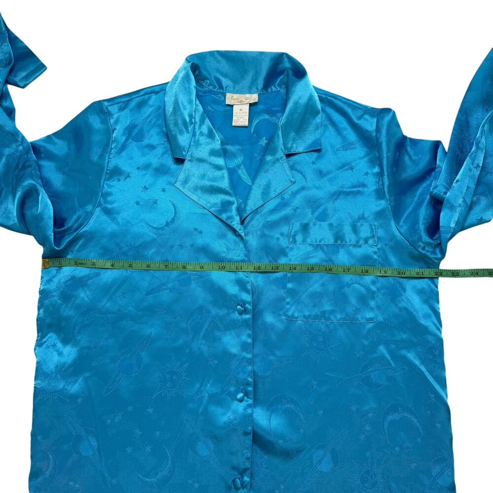 Vintage Blue Satin Celestial Blouse Size Medium Women Moon Stars Sun Planets - Picture 8 of 10